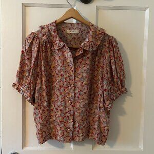 Doen Blythe Silk Blouse, Medium, Red